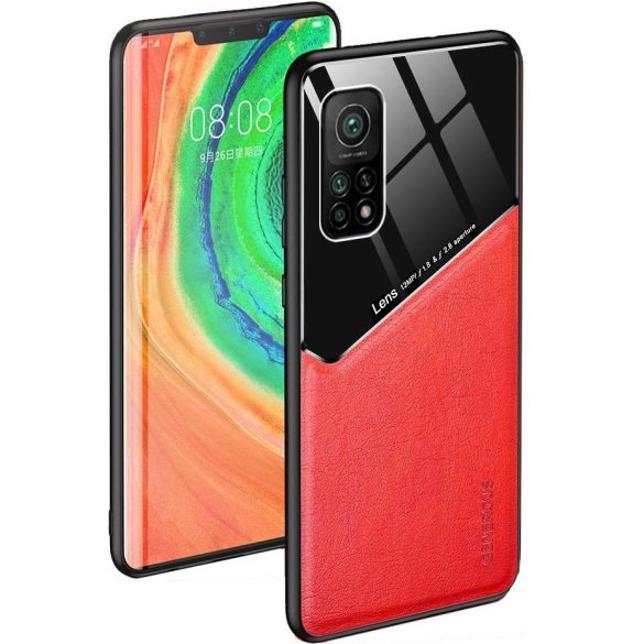 Samsung Galaxy M52 5G SM-M526B, Szilikon tok, bőr és plexi hátlap, közepesen ütésálló, mágneses tartóval kompatibilis, Wooze Texture, piros