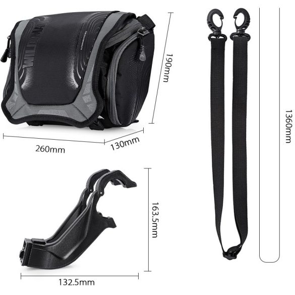 Univerzális, kerékpáros / biciklis tartó, táska, kormányra szerelhető, vízálló, vállra akasztható, WildMan H8, fekete