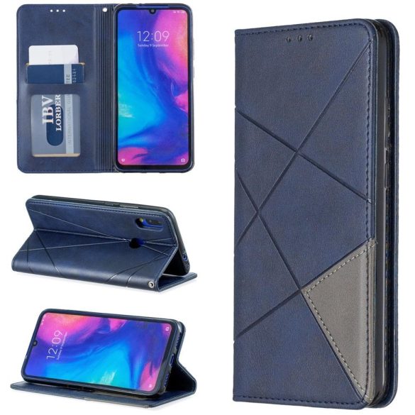 Samsung Galaxy A02 SM-A022F, Oldalra nyíló tok, stand, geometria minta, Wooze DesignBook, kék