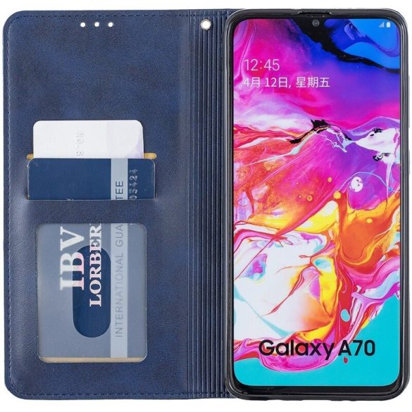 Samsung Galaxy A02 SM-A022F, Oldalra nyíló tok, stand, geometria minta, Wooze DesignBook, kék