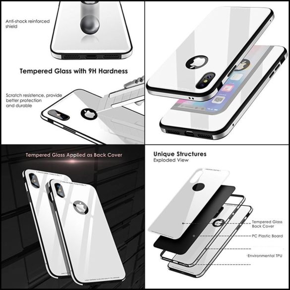Apple iPhone 12 / 12 Pro, Szilikon védőkeret, edzett üveg hátlap, márvány minta, Wooze FutureCover, fekete/színes