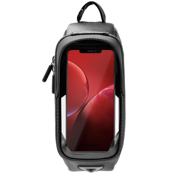 Univerzális, kerékpáros / biciklis tartó, táska, 6.5", vázra szerelhető, vízálló, napellenző, fülhallgató kimenet, RockBros M, fekete