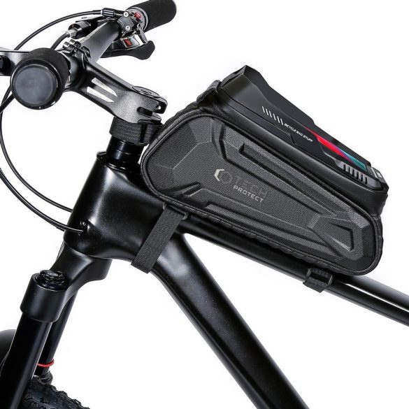 Univerzális, kerékpáros / biciklis tartó, táska, 6.5", vázra szerelhető, vízálló, napellenző, fülhallgató kimenet, TP XT5 Bike, fekete