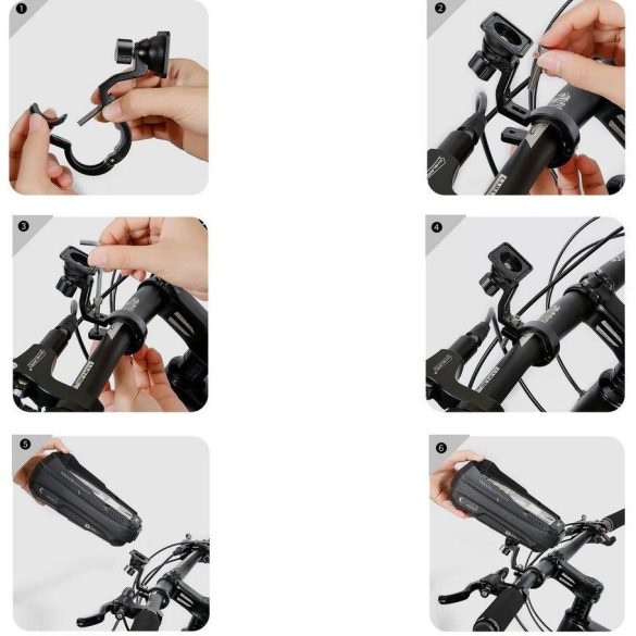 Univerzális, kerékpáros / biciklis tartó, táska, 6.5", kormányra szerelhető, vízálló, 360°-ban forgatható, napellenző, fülhallgató kimenet, TP XT3S Bike, fekete