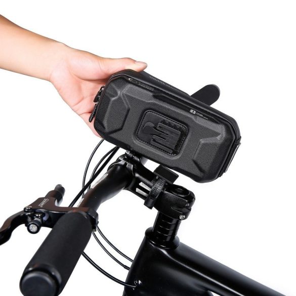 Univerzális, kerékpáros / biciklis tartó, táska, 6.5", kormányra szerelhető, vízálló, napellenző, fülhallgató kimenet, TP XT3 Bike, fekete