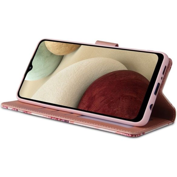Samsung Galaxy S21 FE 5G SM-G990, Oldalra nyíló tok, stand, mágnes csattal, márvány minta, TP Wallett Marble, fehér/rózsaszín