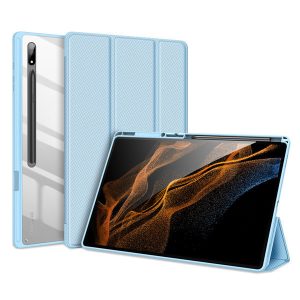 Samsung Galaxy Tab S8 Ultra 14.6 SM-X900 / X906, mappa tok, Trifold, légpárnás sarok, közepesen ütésálló, S-Pen tartóval, átlátszó hátlap, Dux Ducis Toby, kék