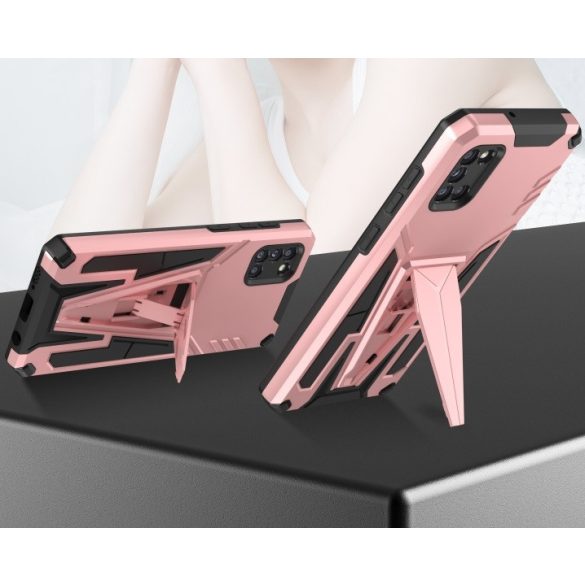 Apple iPhone XS Max, Műanyag hátlap védőtok szilikon belső, közepesen ütésálló, kitámasztóval, Wooze Supportive Care, vörösarany
