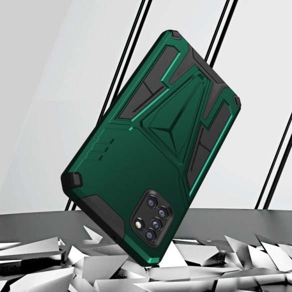 Samsung Galaxy A03 SM-A035F, Műanyag hátlap védőtok szilikon belső, közepesen ütésálló, kitámasztóval, Wooze Supportive Care, zöld