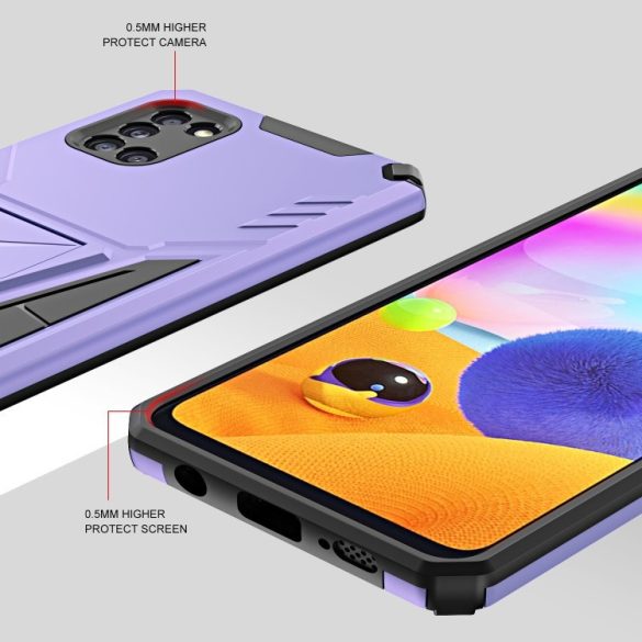 Samsung Galaxy A03s SM-A037F, Műanyag hátlap védőtok szilikon belső, közepesen ütésálló, kitámasztóval, Wooze Supportive Care, lila