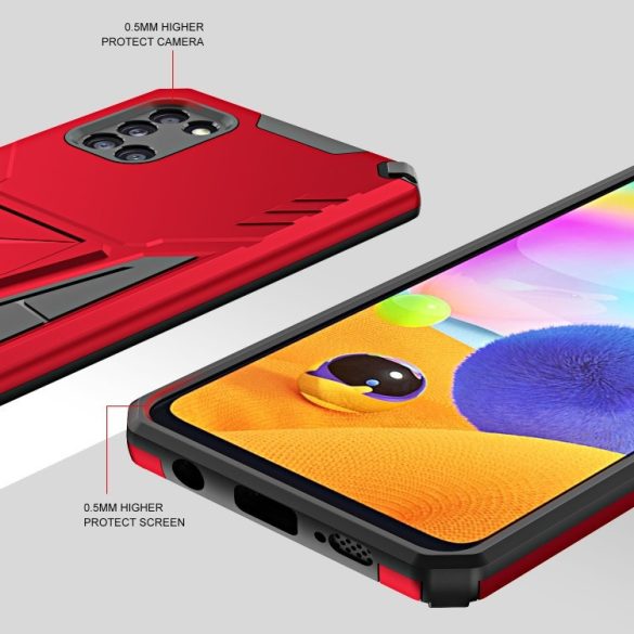 Samsung Galaxy A13 4G SM-A135F / A137F, Műanyag hátlap védőtok szilikon belső, közepesen ütésálló, kitámasztóval, Wooze Supportive Care, piros