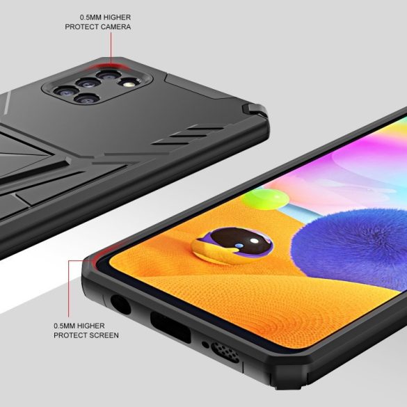 Samsung Galaxy A51 SM-A515F, Műanyag hátlap védőtok szilikon belső, közepesen ütésálló, kitámasztóval, Wooze Supportive Care, fekete