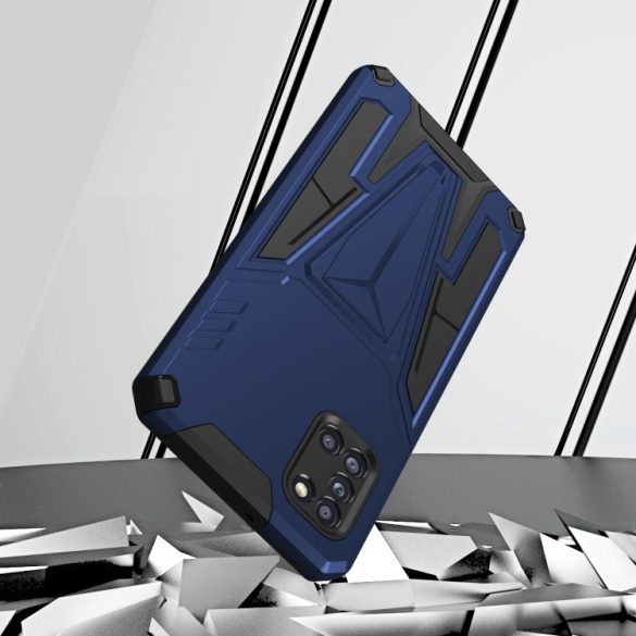 Samsung Galaxy A53 5G SM-A536U, Műanyag hátlap védőtok szilikon belső, közepesen ütésálló, kitámasztóval, Wooze Supportive Care, kék