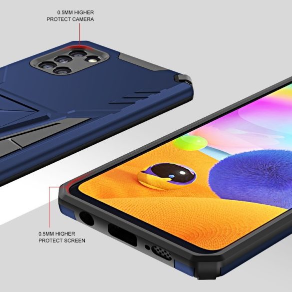Samsung Galaxy Note 10 / 10 5G SM-N970 / N971, Műanyag hátlap védőtok szilikon belső, közepesen ütésálló, kitámasztóval, Wooze Supportive Care, kék