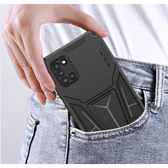 Samsung Galaxy Note 10 Lite SM-N770, Műanyag hátlap védőtok szilikon belső, közepesen ütésálló, kitámasztóval, Wooze Supportive Care, fekete