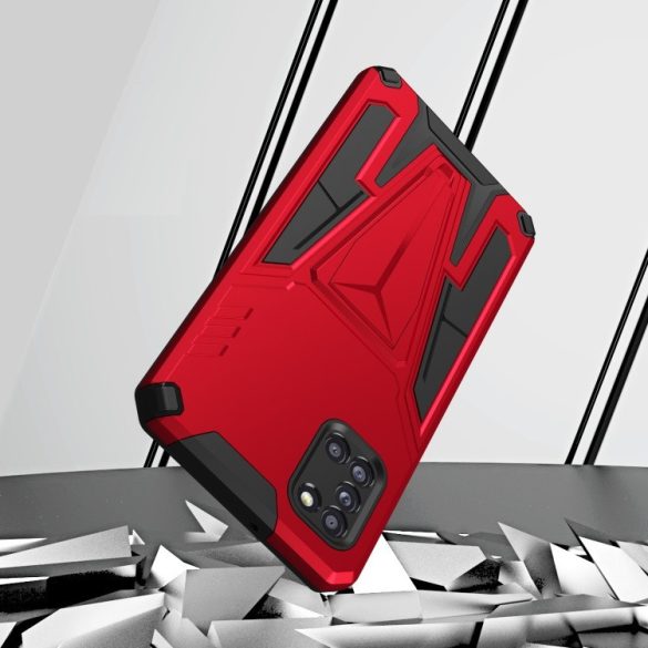 Xiaomi Poco M3, Műanyag hátlap védőtok szilikon belső, közepesen ütésálló, kitámasztóval, Wooze Supportive Care, piros