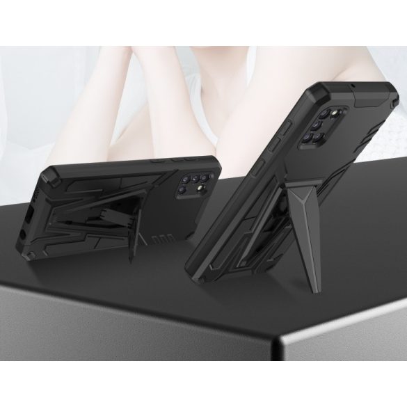 Xiaomi Poco X3 GT, Műanyag hátlap védőtok szilikon belső, közepesen ütésálló, kitámasztóval, Wooze Supportive Care, fekete