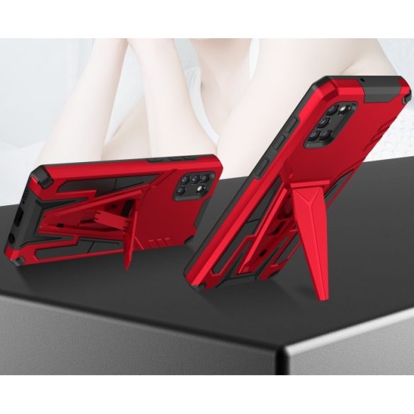 Xiaomi Poco X3 GT, Műanyag hátlap védőtok szilikon belső, közepesen ütésálló, kitámasztóval, Wooze Supportive Care, piros