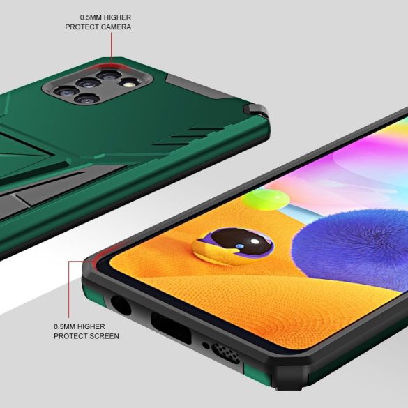 Xiaomi Redmi 9A / 9AT / 9i, Műanyag hátlap védőtok szilikon belső, közepesen ütésálló, kitámasztóval, Wooze Supportive Care, zöld