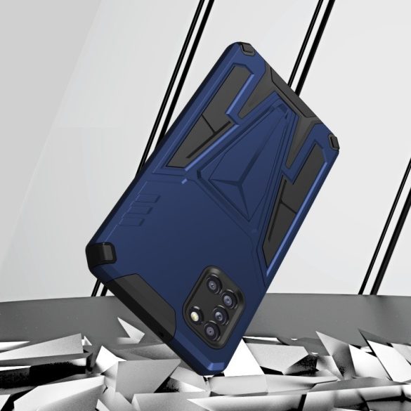 Samsung Galaxy A33 5G SM-A336B, Műanyag hátlap védőtok szilikon belső, közepesen ütésálló, kitámasztóval, Wooze Supportive Care, kék