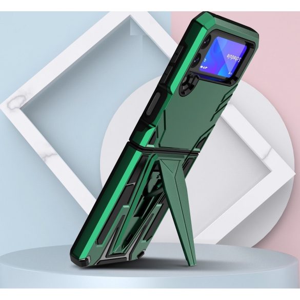 Samsung Galaxy Z Flip3 5G SM-F711B, Műanyag hátlap védőtok szilikon belső, közepesen ütésálló, kitámasztóval, Wooze Supportive Care, zöld
