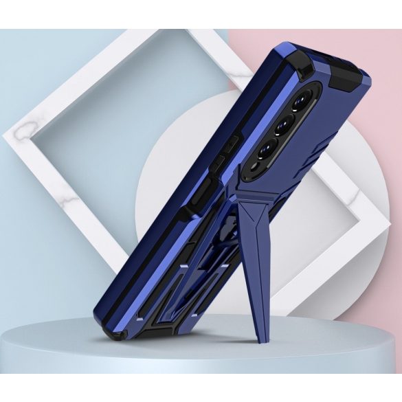 Samsung Galaxy Z Fold3 5G SM-F926B, Műanyag hátlap védőtok szilikon belső, közepesen ütésálló, kitámasztóval, Wooze Supportive Care, kék