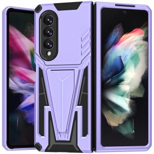 Samsung Galaxy Z Fold3 5G SM-F926B, Műanyag hátlap védőtok szilikon belső, közepesen ütésálló, kitámasztóval, Wooze Supportive Care, lila