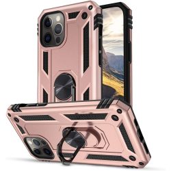   Samsung Galaxy A73 5G SM-A736B, Műanyag hátlap védőtok, közepesen ütésálló, szilikon belső, telefontartó gyűrű, Defender, vörösarany