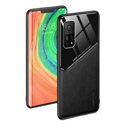   Samsung Galaxy A73 5G SM-A736B, Szilikon tok, bőr és plexi hátlap, közepesen ütésálló, mágneses tartóval kompatibilis, Wooze Texture, fekete