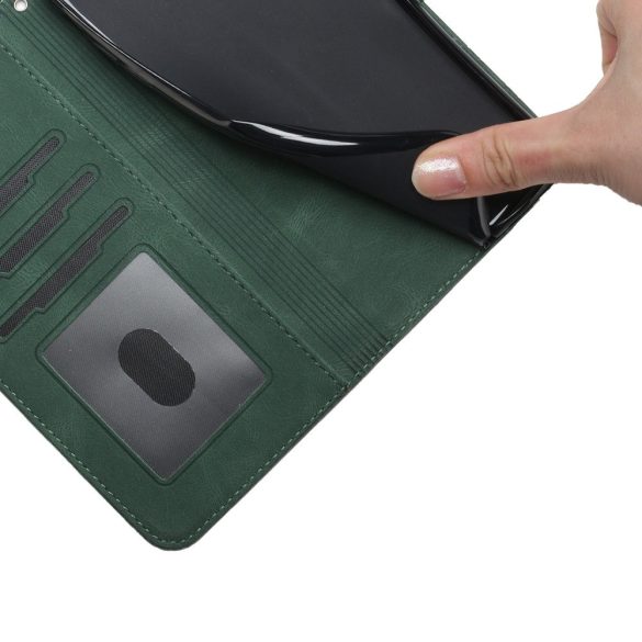 Sony Xperia 1 III, Oldalra nyíló tok, stand, kártyatartóval, kézpánttal, Wooze Illusion, zöld