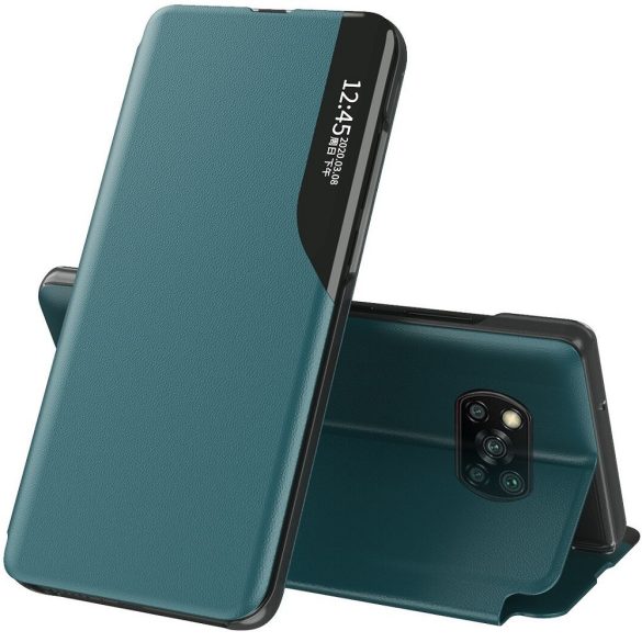Xiaomi Poco X4 Pro 5G, Oldalra nyíló tok, stand, hívás mutatóval, Wooze FashionBook, zöld