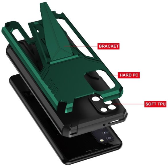 Samsung Galaxy M23 5G SM-M236B, Műanyag hátlap védőtok szilikon belső, közepesen ütésálló, kitámasztóval, Wooze Supportive Care, zöld