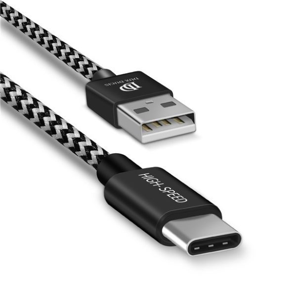 USB töltő- és adatkábel, USB Type-C, 300 cm, 2100 mA, cipőfűző minta, gyorstöltés, Dux Ducis K-ONE, fekete/fehér