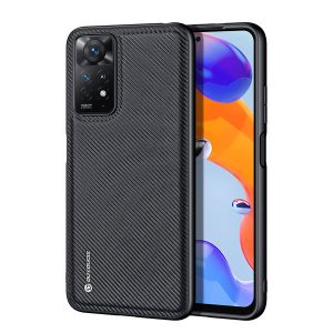 Xiaomi Redmi Note 11 Pro / Note 11 Pro 5G / Note 11E Pro / Note 12 Pro 4G, Műanyag hátlap védőtok + szilikon keret, fényvisszaverő szövet hátlap, rács minta, Dux Ducis Fino, fekete