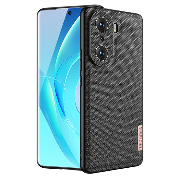 Huawei Honor 60, Műanyag hátlap védőtok + szilikon keret, fényvisszaverő szövet hátlap, rács minta, Dux Ducis Fino, fekete
