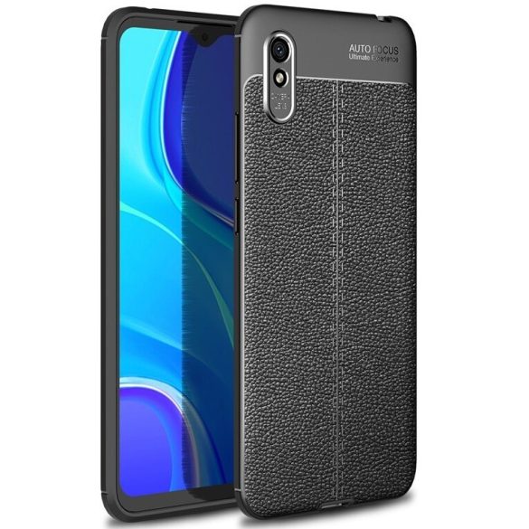 Samsung Galaxy M33 5G SM-M336B, Szilikon tok, bőrhatású, varrásminta, fekete