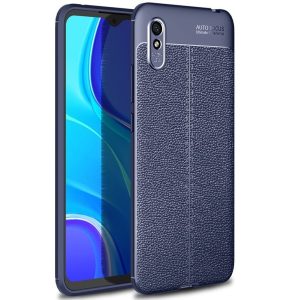 Samsung Galaxy M33 5G SM-M336B, Szilikon tok, bőrhatású, varrásminta, sötétkék