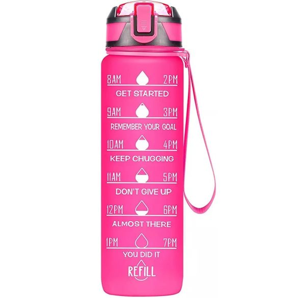 Prémium motivációs sport kulacs, idősáv, motivációs szöveg, kézpánttal, 1000 ml, Wooze You Did It, pink