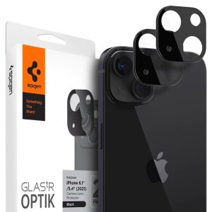 Apple iPhone 13 Mini / 13, Kamera lencsevédő fólia, ütésálló fólia, Tempered Glass (edzett üveg), Spigen Glastr Optik, fekete, 2 db / csomag