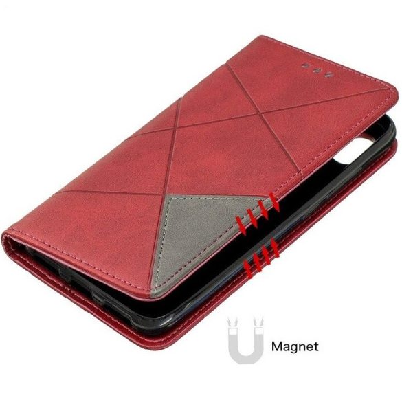 Samsung Galaxy M13 4G SM-M135F, Oldalra nyíló tok, stand, geometria minta, Wooze DesignBook, piros