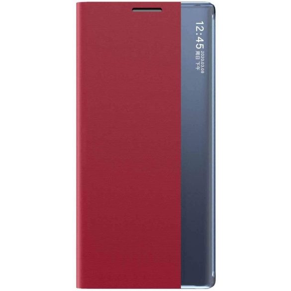 Samsung Galaxy M13 4G SM-M135F, Oldalra nyíló tok, stand, hívás mutatóval, vékony csíkban, Wooze Look Inside, piros