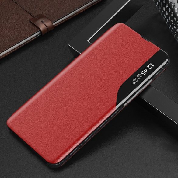 Huawei Honor X7 / Honor Play 30 Plus, Oldalra nyíló tok, stand, hívás mutatóval, Wooze FashionBook, piros