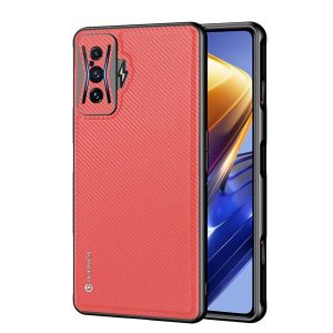 Xiaomi Poco F4 GT, Műanyag hátlap védőtok + szilikon keret, fényvisszaverő szövet hátlap, rács minta, Dux Ducis Fino, piros