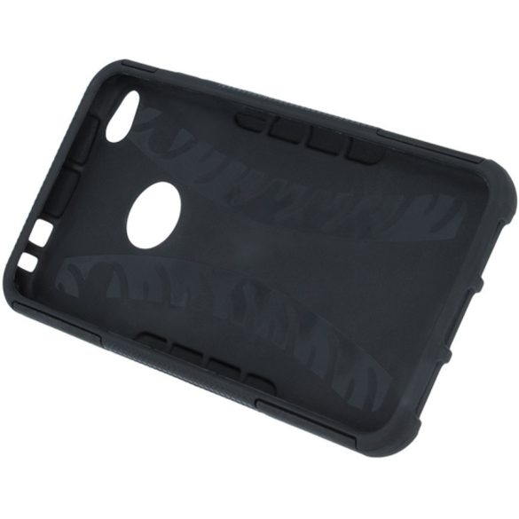 Xiaomi Poco F4 GT, Műanyag hátlap védőtok, Defender, kitámasztóval és szilikon belsővel, autógumi minta, fekete