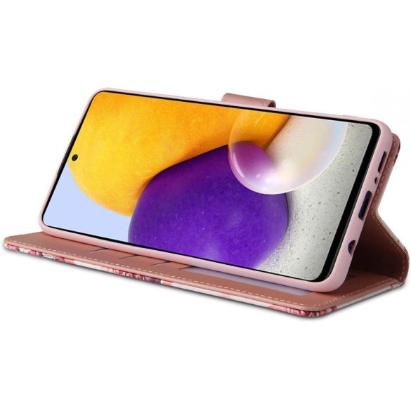 Samsung Galaxy A13 4G SM-A135F / A137F, Oldalra nyíló tok, stand, mágnes csattal, rózsa minta, TP Wallett Floral Rose, fehér/színes