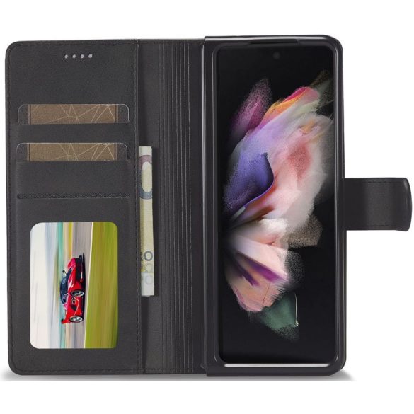 Samsung Galaxy Z Fold4 5G SM-F936B, Oldalra nyíló tok, stand, mágnes csattal, TP Wallett, fekete