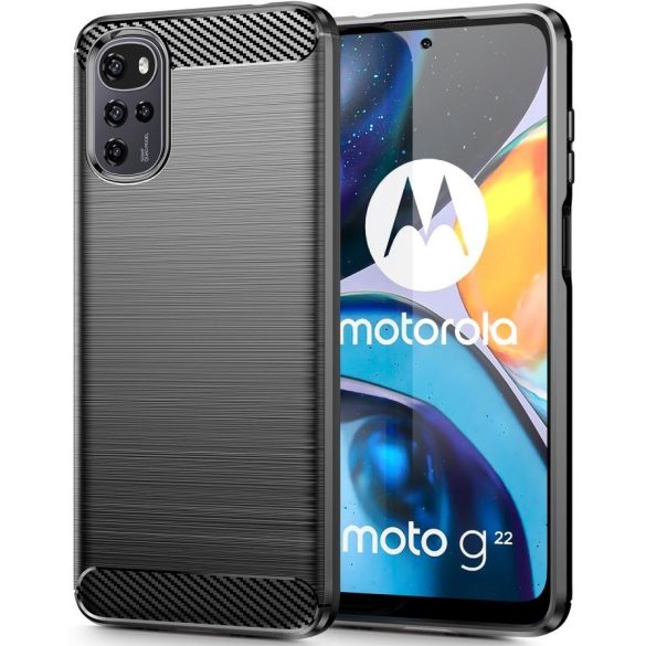 Motorola Moto G22 / E32 / E32s, Szilikon tok, közepesen ütésálló, szálcsiszolt, karbon minta, fekete