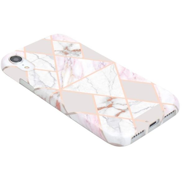 Apple iPhone 14 Plus, Szilikon tok, sokszöges márvány minta, Wooze Geometric Marble, színes/fehér
