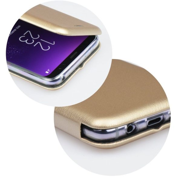 Apple iPhone 14 Plus, Oldalra nyíló tok, stand, Forcell Elegance, arany