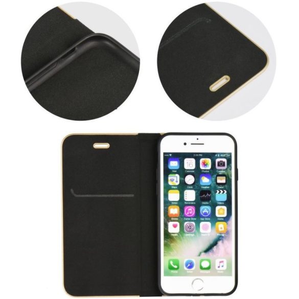 Apple iPhone 14, Oldalra nyíló tok, stand, Luna Book, fekete